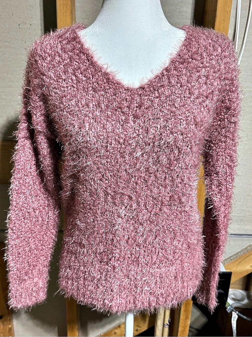 Knox Rose Fuzzy Lace-Up Sweater in Pink Size Medium